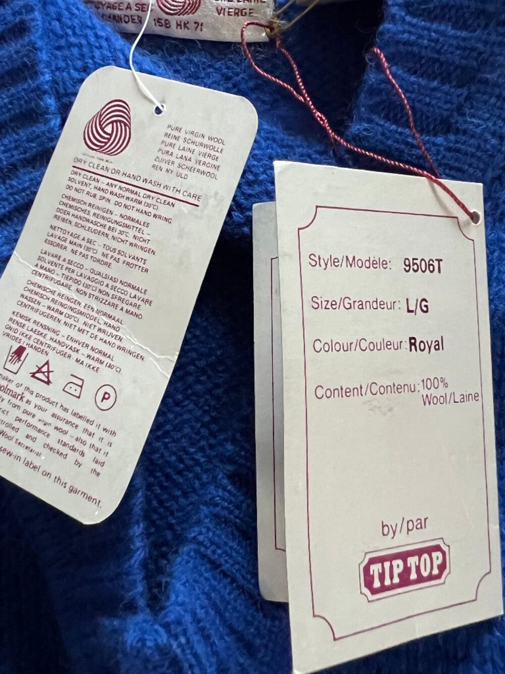 Vintage 100% Wool Cobalt Royal Blue Sweater V-Neck Oversized Loose Scandinavian - Picture 6 of 9